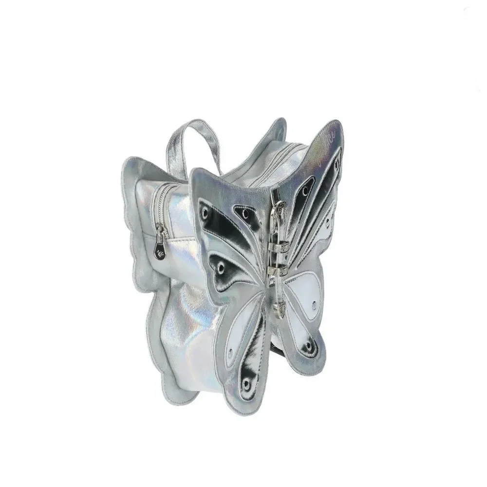 Justice Girls Butterfly Shaped Mini Backpack, Silver